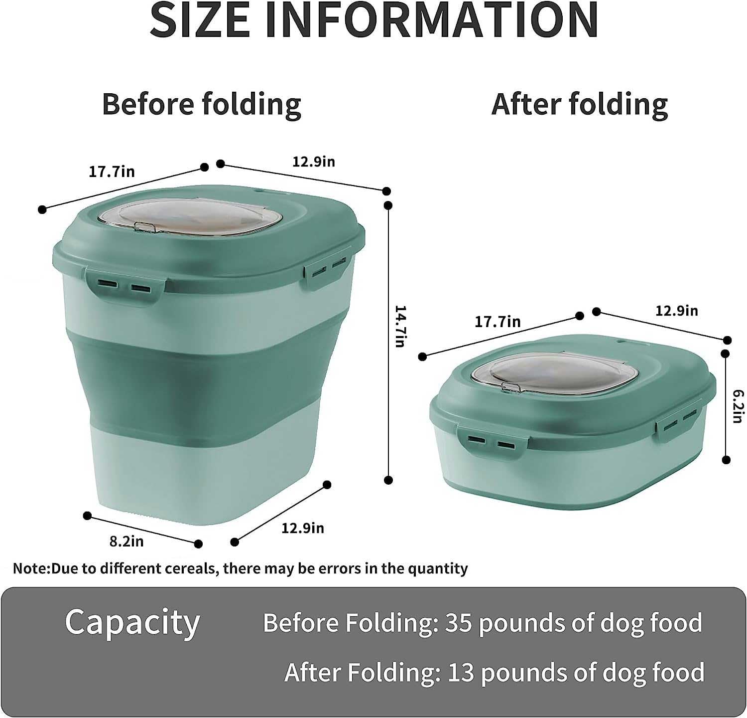JOSUCLEN Collapsible Dog Food Storage Container - 50 Lbs Capacity With Wheels & Airtight Lid