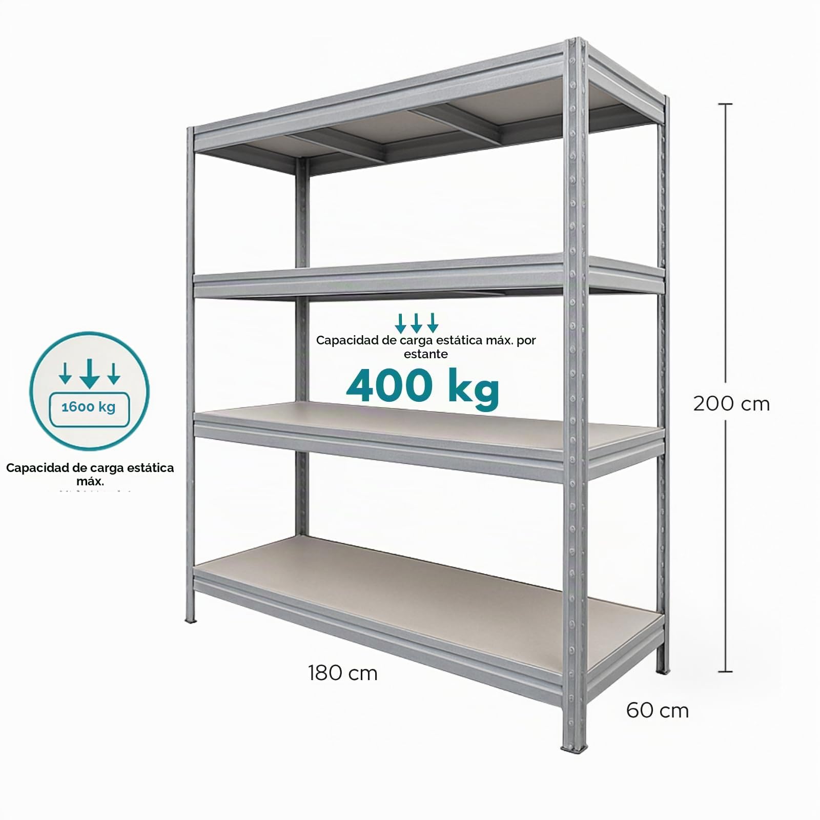 KARAT Estantería para cargas pesadas 200x180x60 cm galvanizada – Estantería de gran envergadura de metal, estantería de taller, estantería para taller, estantería modular de almacén (TitanRack Big)