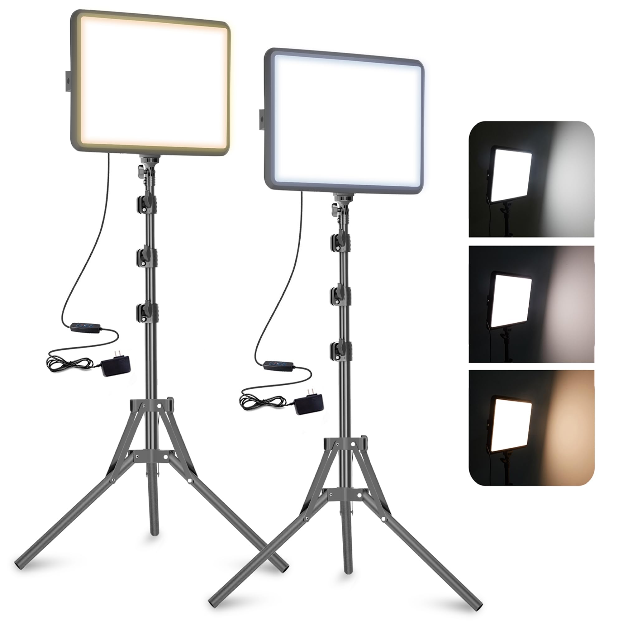 Video Licht, 2-25x20 cm 25W LED Studio Fotolicht Set, Dimmbares 2800–7000K Fill-Licht für Video/Streamen von Selfies/Porträts im Innenbereich, 185cm Kamera Licht mit Stativ & Adapter，CRI>97 (25W)