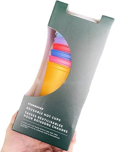Miniatura 2 de Starbucks Vasos calientes reutilizables con tapas (paquete de 6, coloridos), 16 onzas cada una