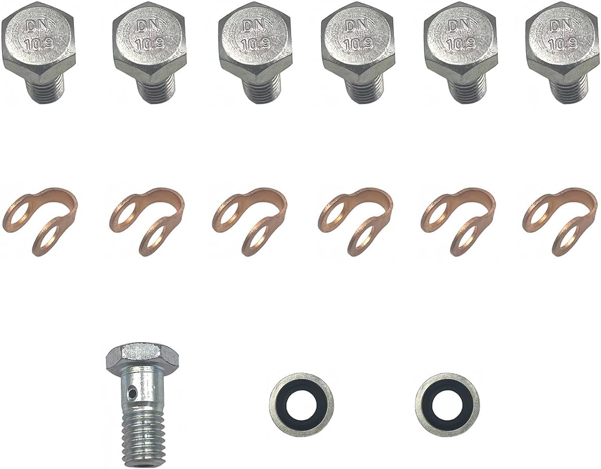 3905307 Fuel Return Line Banjo Bolt Copper Gaskets Kit W/Seal,Check Valve Compatible with Cummins Industrial 4BT, 6BT and 6CT Engines for Dodge Cummins 12V 6BT from 1989-1998 (early) 12v Engine