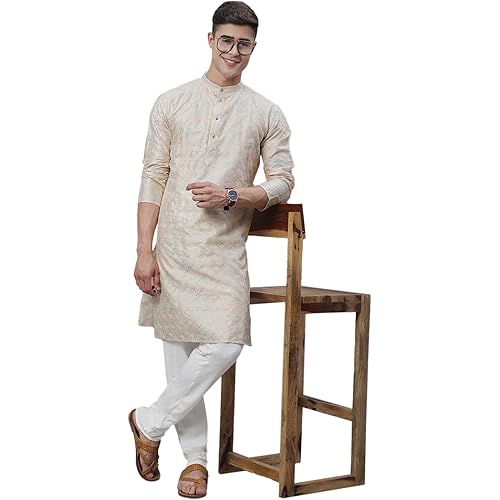 Sojanya (Since 1958 Men'S Silk Blend Navy Blue Kurta With Multi Color Embroidery