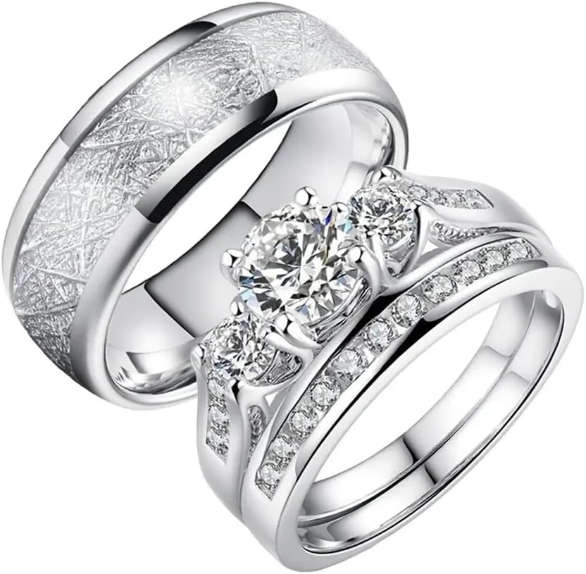 Couple Ring Set Moissanite Ring Sets 10K/14K/18K Real Gold 1CT Moissanite Wedding Ring Sets Promise Engagement Ring Sets Couples Bridal Sets Lovers Couples Women Men Him Her