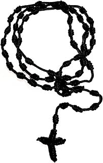 Handmade Rosary Cross Pendant Long Braided String Knotted Catholic Religion Adjustable Colorful Cord Rope Necklace Lucky Protection Keepsake Jewelry for Women Men