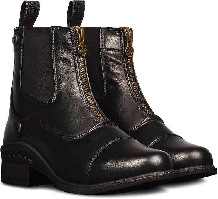 Ovation Kids' Quantum Zip Paddock Boots - Classic Style Lightweight Horse Riding Equestrian Footwear w/Front Zip, Unisex Fit