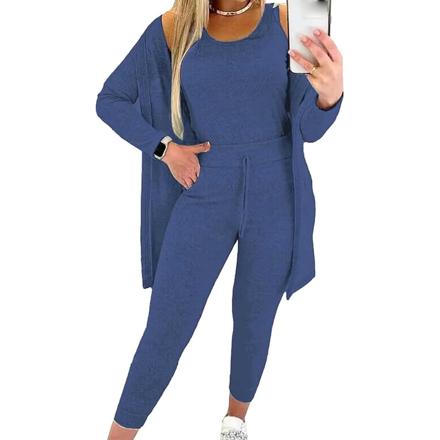 3 Piece Lounge Sets for Women Fall Fashion 2025 Outfits Tank Top Long Sleeve Cardigan and Pants Sets