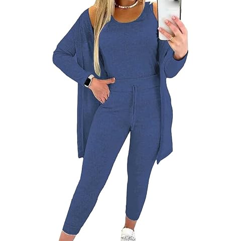 3 Piece Lounge Sets for Women Fall Fashion 2025 Outfits Tank Top Long Sleeve Cardigan and Pants Sets
