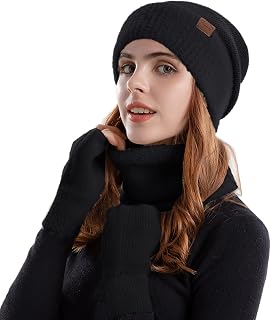 OIUHJN Cap Winter Men Women & Men Winter Warm Cute Wool Hat Scarf Gloves Slouchy Three Piece Winter Snow Knitted Hat Screen Mittens Scarves Sets Children's Costume