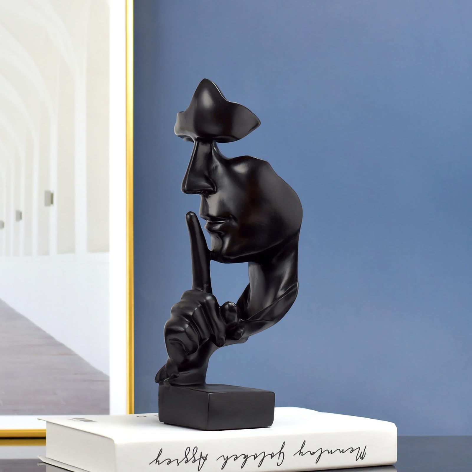 Statua Myśliciela Figurka sztuki abstrakcyjnej Cisza to złota rzeźba dekoracyjna do biblioteki domowego biura Żywica syntetyczna Kompaktowy rozmiar (Czarny)