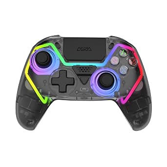 ASRVA Wireless Controller for PS5/PS5 Pro/PC, Hall Effect Joysticks & Triggers No Drift, 2 Back Buttons, RGB, Translucent Design, Dual-Mode, Compatible with iOS/Android