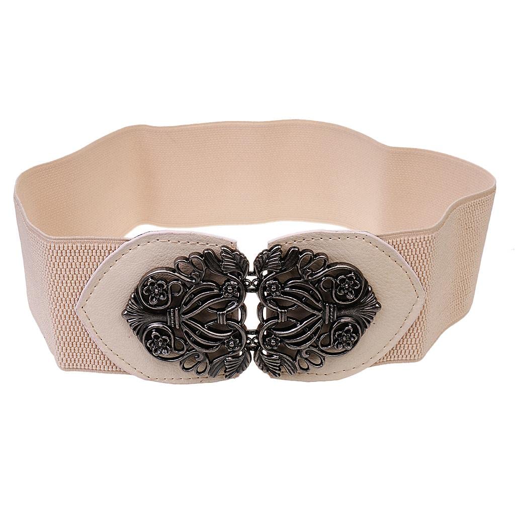 nivaa Womens Ladies PU Leather Wide Elastic Buckle waist belt Beige-picture-31