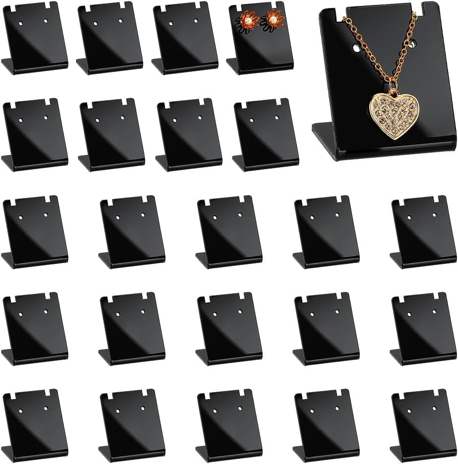 Feeling HubFeeling Hub Glass 24PCS 48 Holes Black Earring Holder, L-Shape Jewelry Organizer Displays Clear Mini Ear Stud Necklace Stand Holders for Necklace Jewelry Dangling Slant Back Display, 1.34x1.38x1inch