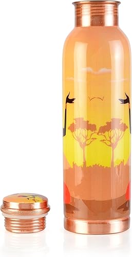 Miniatura 2 de PRURA Botella de agua de cobre con estampado puro, a prueba de fugas, recipiente de cobre ayurvédico para deportes, gimnasio, aire libre, yoga,