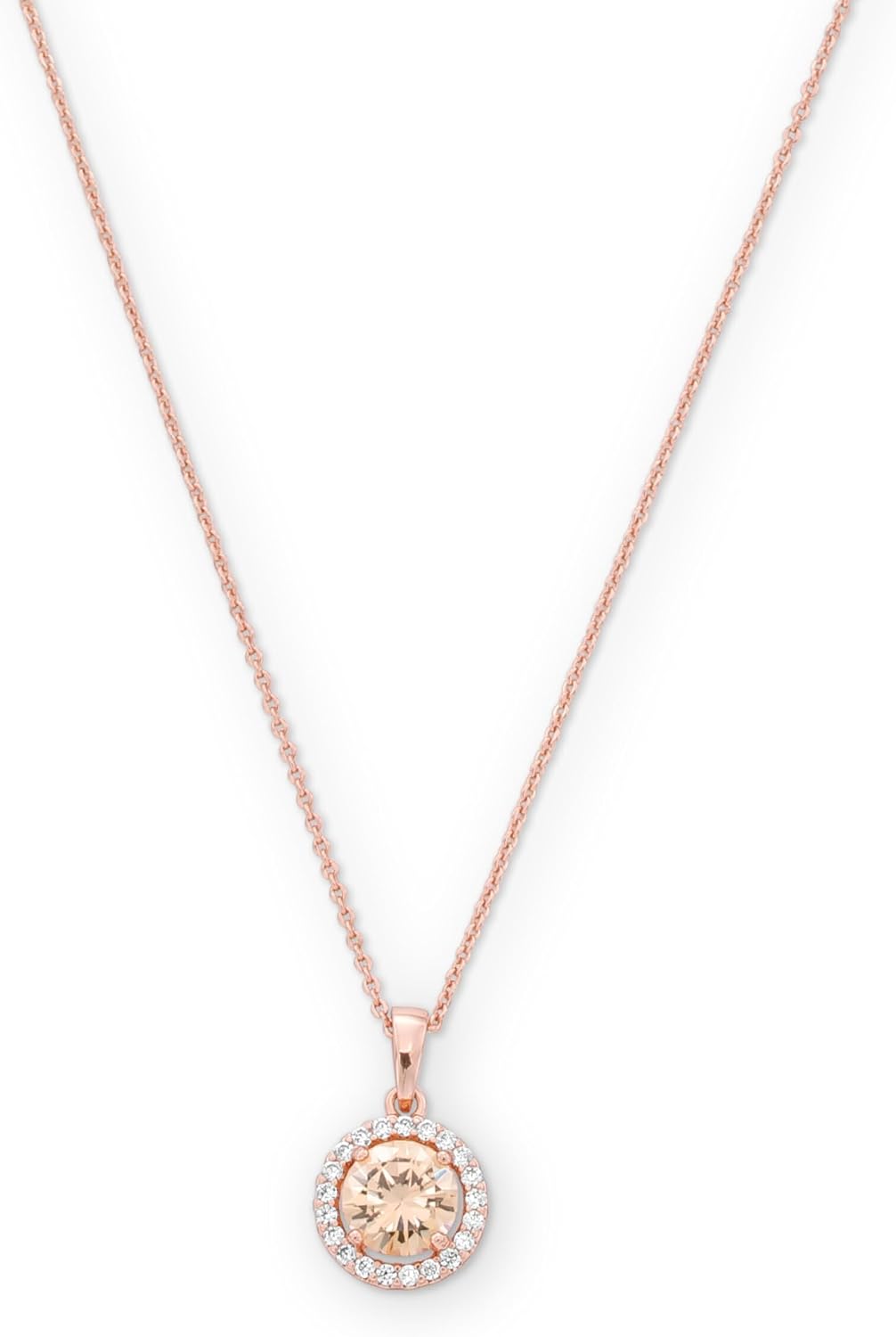 Rocksbox Kate Pendant Necklace in Champagne - Rose Gold Pendant Necklace - 18k Rose Gold Plating with Cubic Zirconia - Premium Quality Jewelry - 16" with Extender