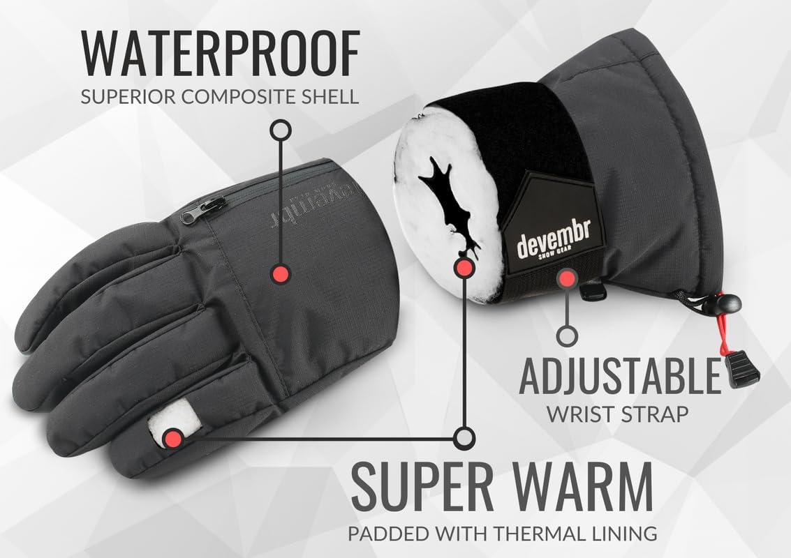 devembr Advanced Snowboarding Gloves with Wrist Guards & Removable Liners, Touchscreen - Image 2