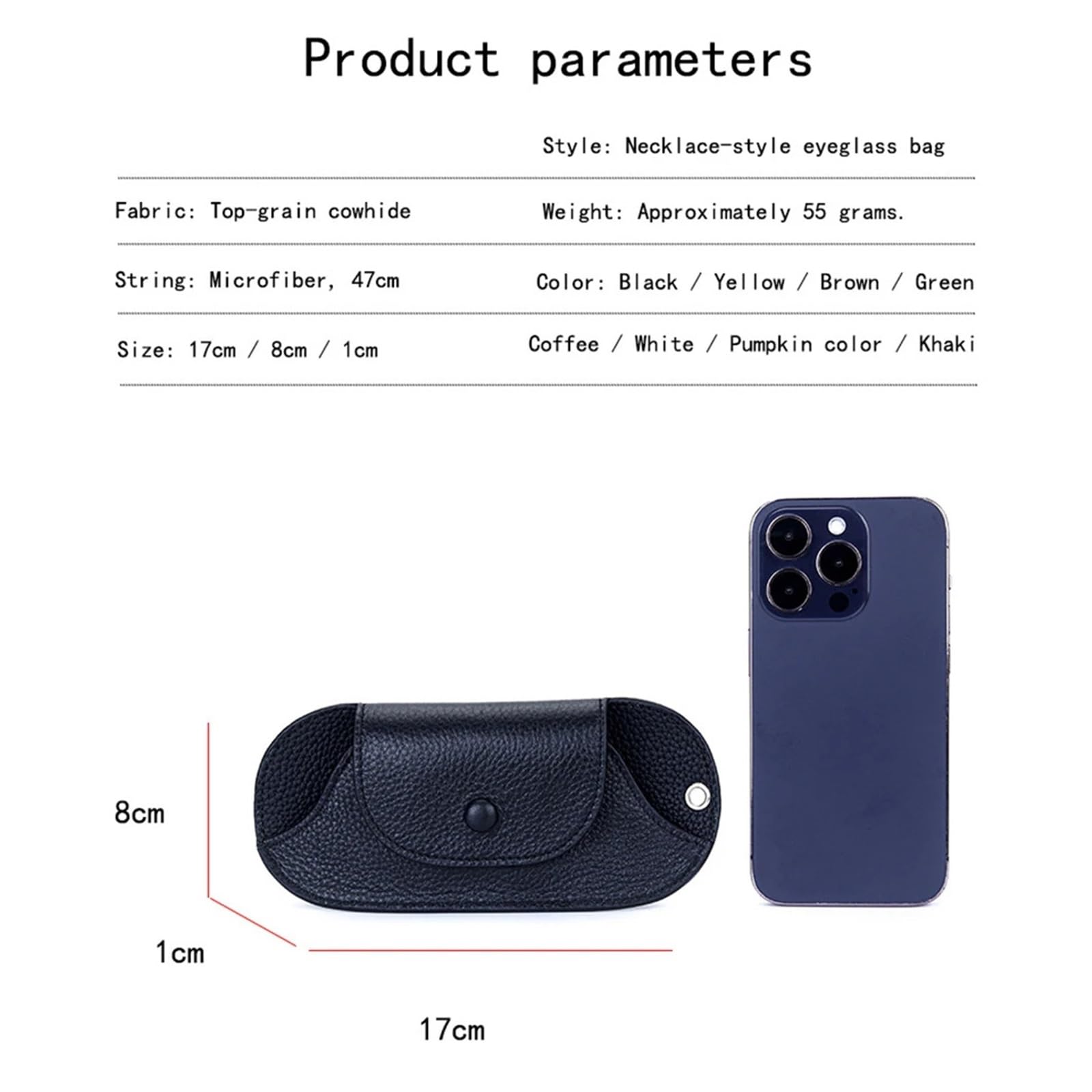 Funda de Gafas Blanda de Cuero Genuine Leather Magnetic Glasses Pouch Case with Neck Strap Cowhide Sunglasses Reading Holder