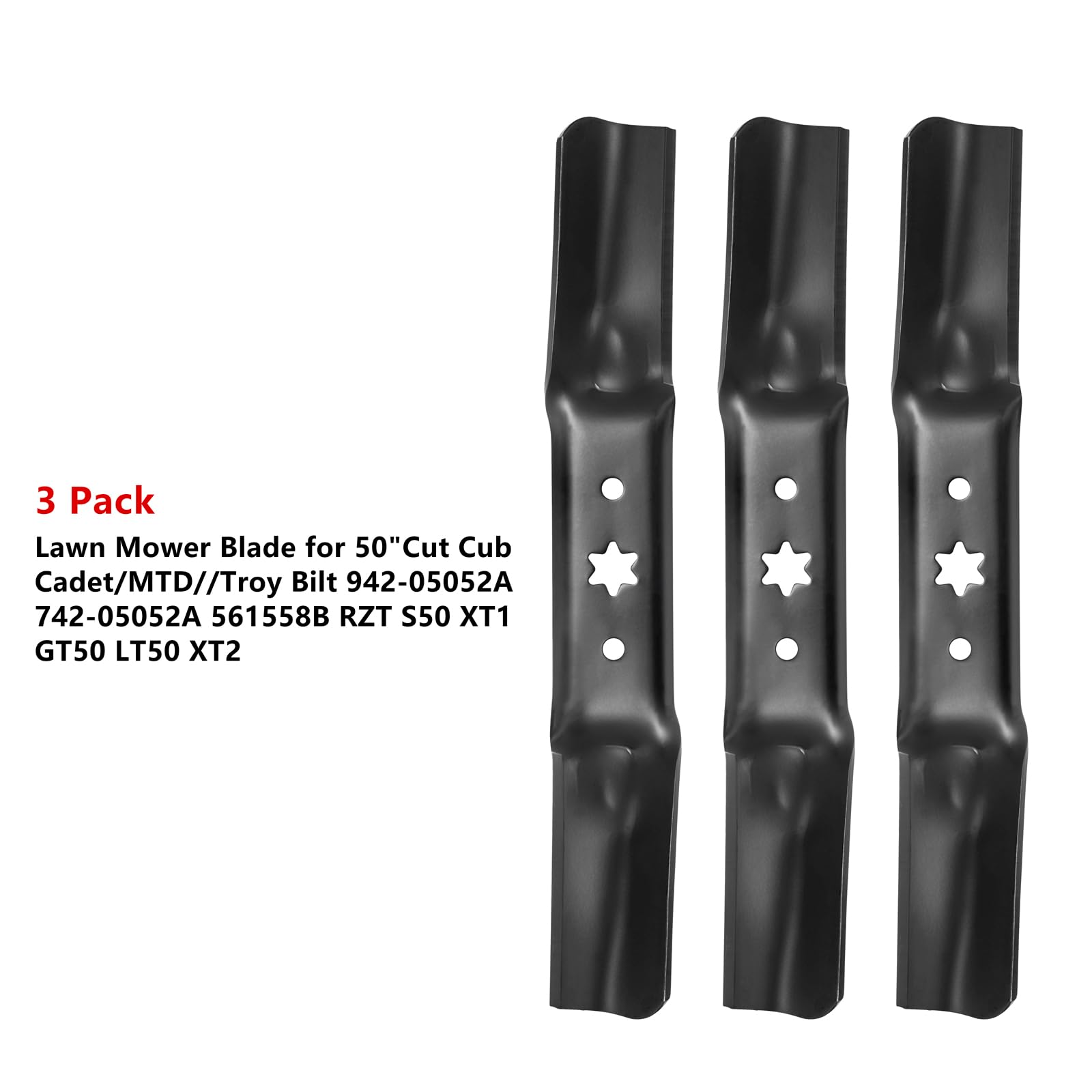 Parts Camp Cuchilla para cortacésped 942-05052A 742-05052A para corte Cub Cadet/MTD//Troy Bilt 942-05052A 561558B RZT S50 XT1 GT50 LT50 XT2 (juego de 3)