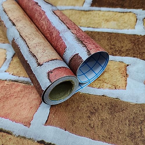 Image of Self Adhesive Brick Waterproof & Oilproof PVC Vinyl Wallpaper for Wall and Furniture Decor, 45x304 cm - Easy Peel & Stick Wall Sticker (Brick-4) (Color-1)