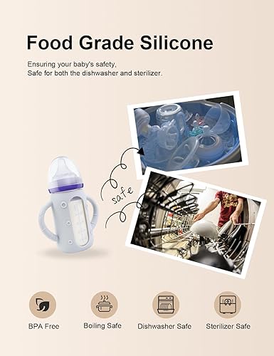 Miniatura 3 de ZCH Paquete de 4 fundas de silicona para botellas de vidrio Lansinoh, sin BPA, resistentes a las caídas, con asas, compatibles con biberones