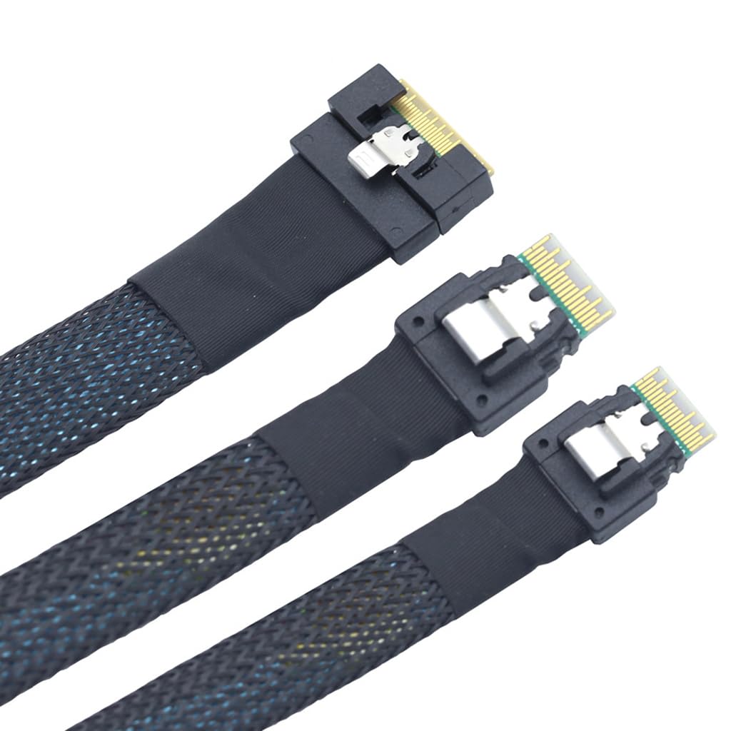 JMT Slimline SAS SFF-8654 8I to Dual SFF-8654 4I Server Cable Full-Coverage Anti-Misinsertion (100cm)