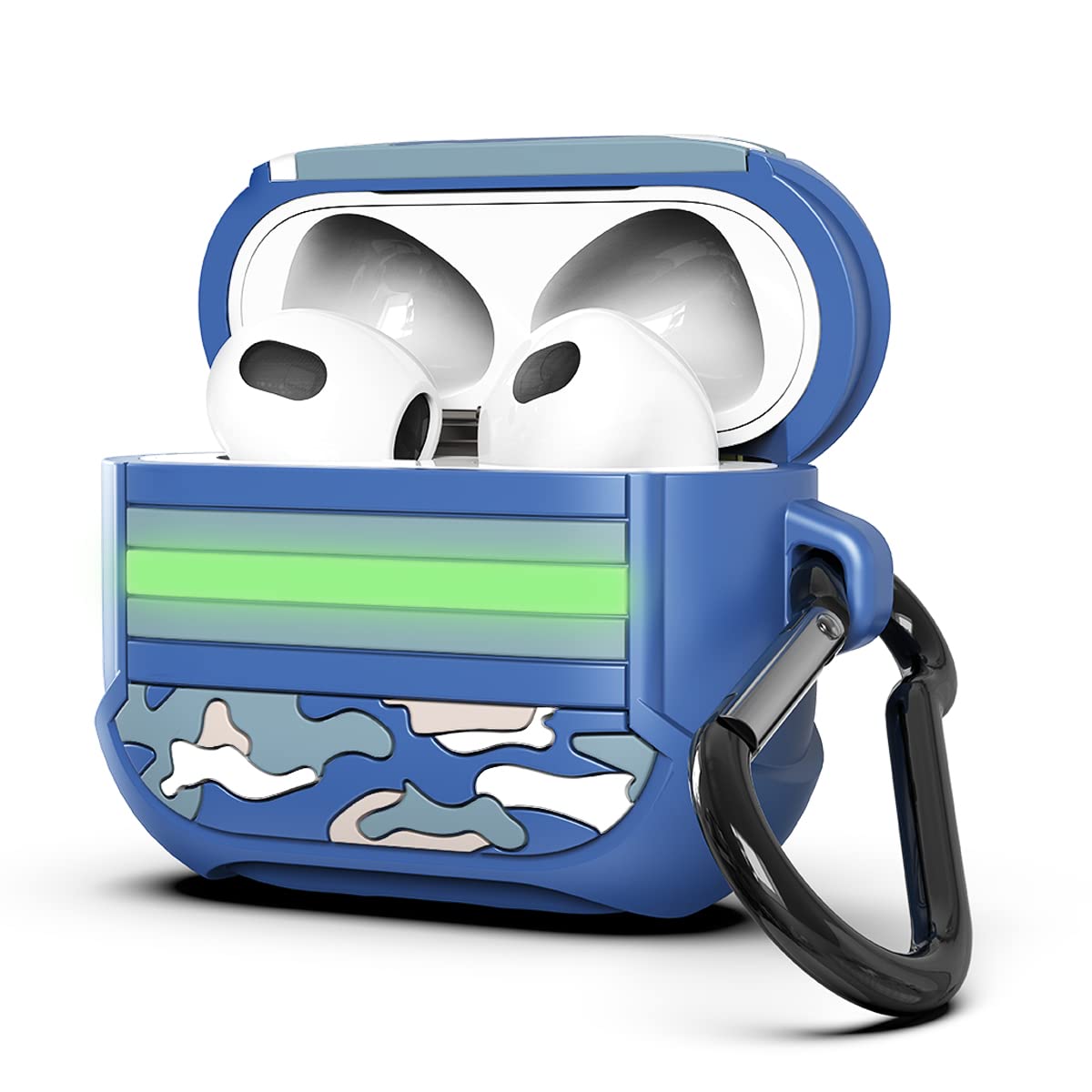 upupmomofor Airpods 3 Case Cover, Soft Silicon Luminous Protective Case for Airpods 3rd Generation Charging Case 2021 (Front LED Visible) Camo Blue