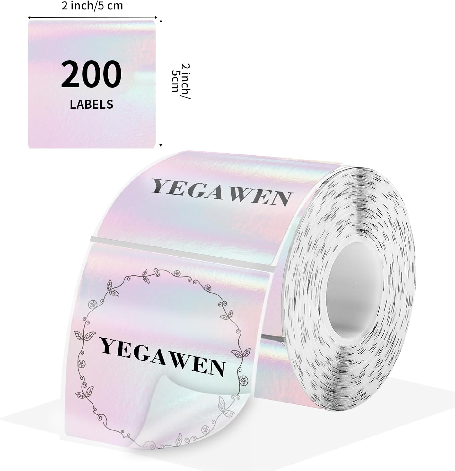 2" x 2" Square Transparent Thermal Labels Stickers, Clear Thermal Labels, Transparent Holographic Pink Direct Thermals Label, Perforation Line Design- 200 Sheets - Image 2
