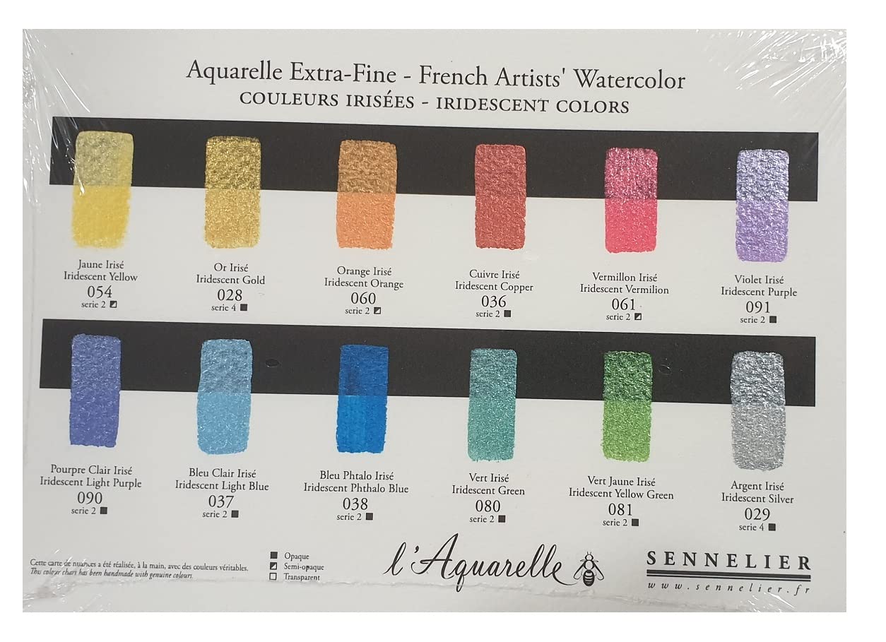 Sennelier Aquarellfarben-Set, extrafines, irisierendes Fines, Metalldose, 12 Farben x 10 ml, mit 2 Pinsel