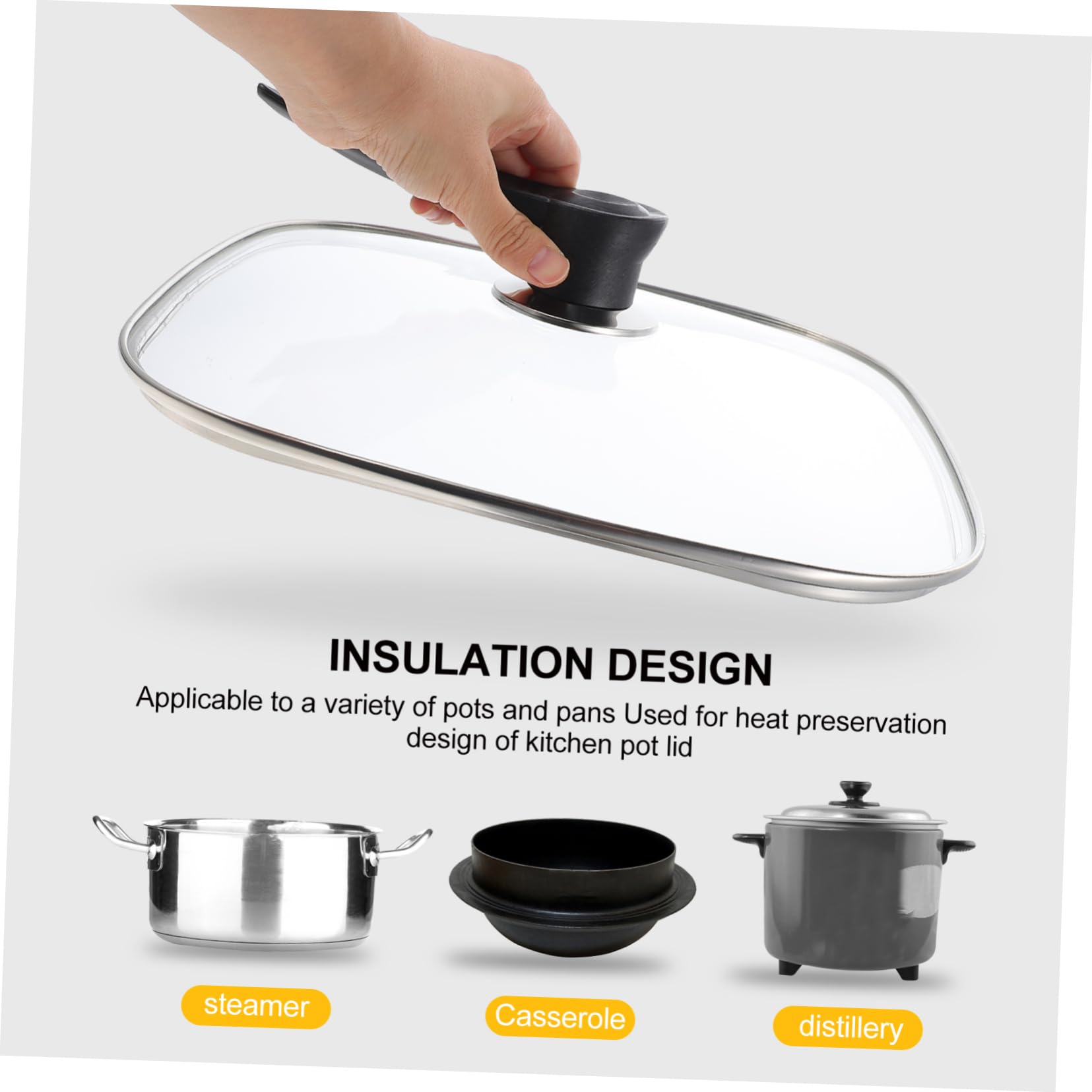 Didiseaon Coperchio Quadrato per Pentola in Vetro Manico Ergonomico e Design Confortevole, per Cucine Domestiche e Mense