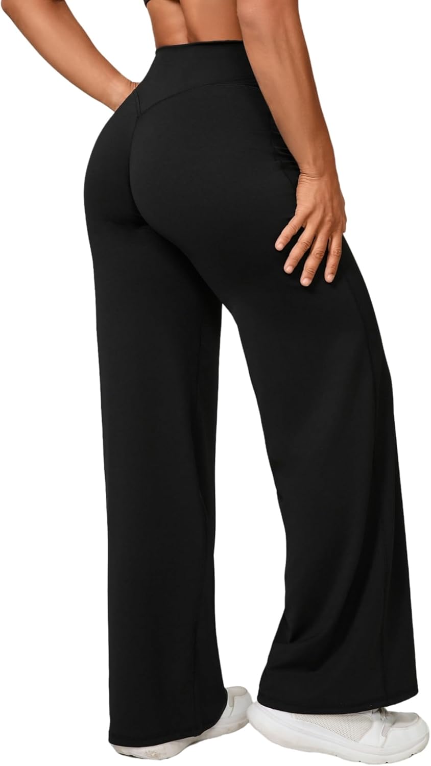 ABOCIW Womens Straight Leg Leggings Bottoms High Waist Gym Workout Leggings No Front Seam Wide Leg Yoga Pants