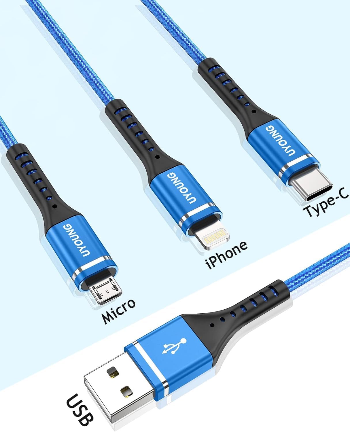 UYOUNG Cable de carga múltiple de 10 pies 3 en 1