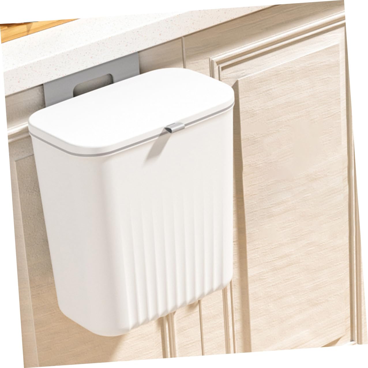 Hanging Kitchen Trash Can with Lid Wall-Mounted Waste Bucket Plastic Hook Holder Small Garbage Bin for Cabinet Door Bathroom and Rv Use