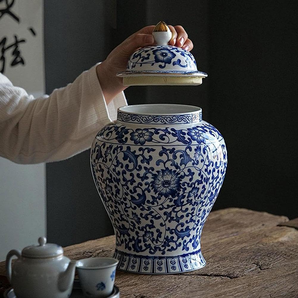 Ingwergläser Porzellan Tee Aufbewahrung Dekorative Keramikdose mit Deckel Chinoiserie Stil Dekor Blau Weiß Vase für Wohnzimmer Schlafzimmer