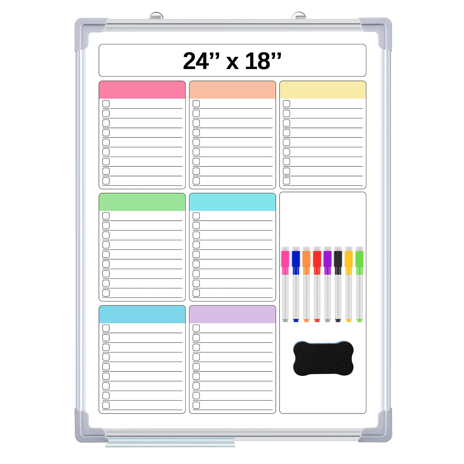 Lincia Magnetic to Do List Whiteboard for Wall 24" x 18" Large Weekly Dry Erase Board, Hanging Double-Side White Board Calendar for Planning Drawing