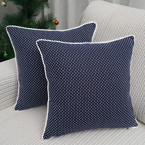SPIRES Pillow/Cushion Cover for Home, Kantha Couch Pillowcases Blue 22x22 Inches, Light Weight, Morden Design, Soft | Throw Pillow Cover for Living Room Couch Diwan Sofa, Decorative, YKK Zipper
