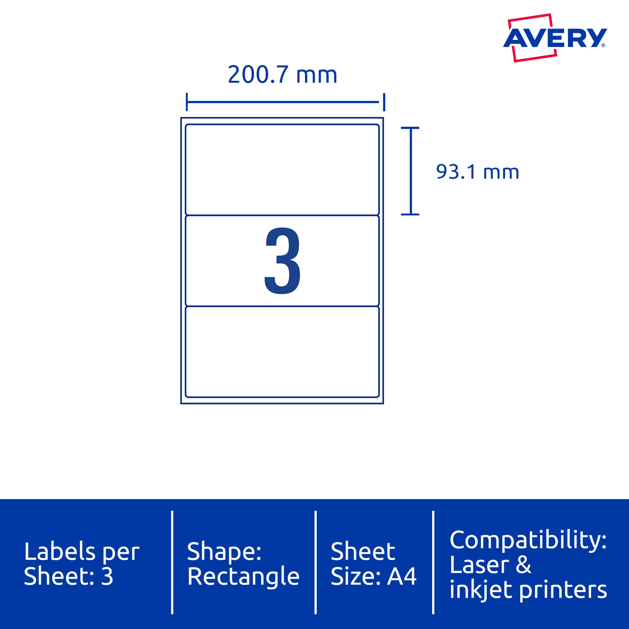 Avery Trueblock® Lot de 300 étiquettes d'expédition pour imprimantes laser 200,7 x 93,1 mm