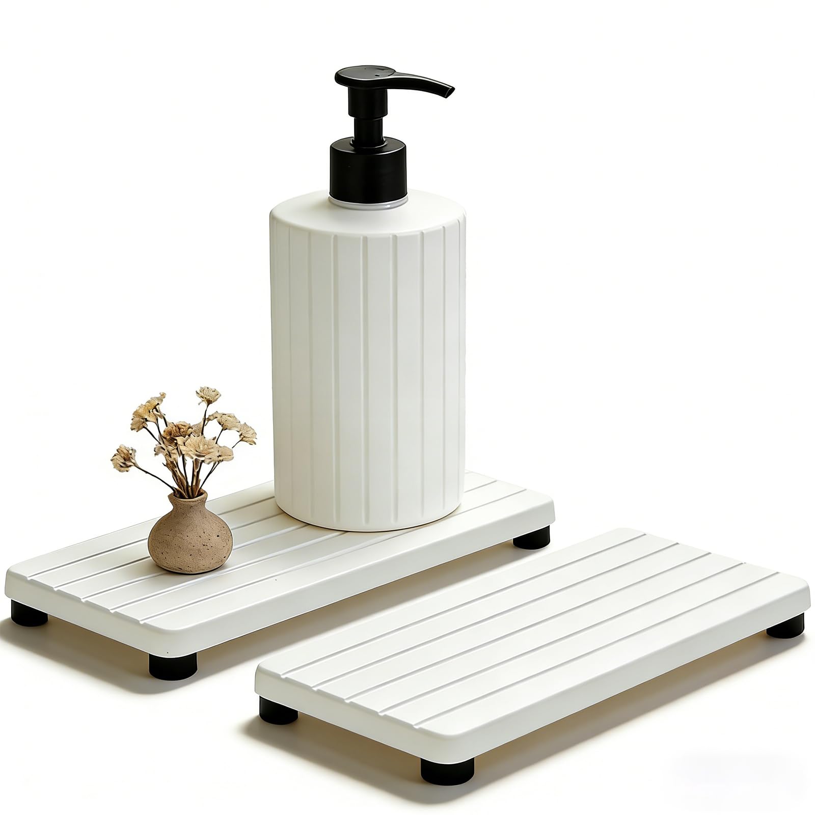 Photo 1 of 2PCS Stone Drying Tray, Water Absorbing Stone Tray for Sinks, Neat Diatomite Sink Trays, Fast Drying Kitchen Sponge Hand Soap Holder, Instant Dry Sink Coasters Used for Bathroom Counter -White