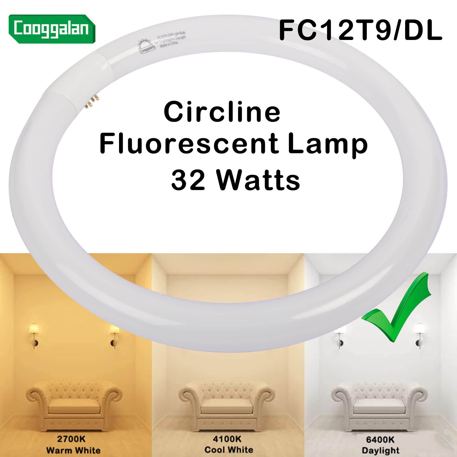 FC12T9 - Bombillas circulares de 32 W y 12 pulgadas, fluorescentes redondas de 12 pulgadas, FC12 T9, 32 W, para cocina y baño, luz diurna 6500 K, G10q de 4 pines, 2 unidades