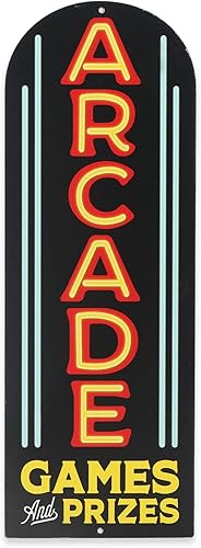 Cartel de metal arqueado de juegos y premios de arcade  Cartel arcade vintage para sala de juegos, cueva de hombre o habitación de adolescentes