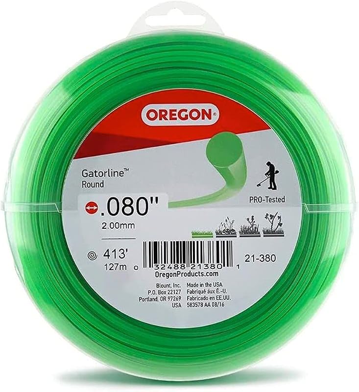 Oregon 0.080 in. Gatorline Round Weed Wacker/String Trimmer Line, 1 lb. (416 ft.) Bulk Donut, Fits Stihl, DeWalt, Ryobi and Greenworks 21-380B | Professional Round Weed Wacker String for Gas and Electric Grass Trimmer and Brushcutters, Fits Most Standard Models