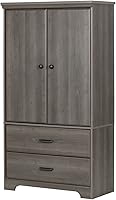 South Shore Versa 2-Door Armoire with Drawers, Gray Maple - Spacious Contemporary Bedroom Storage Wardrobe