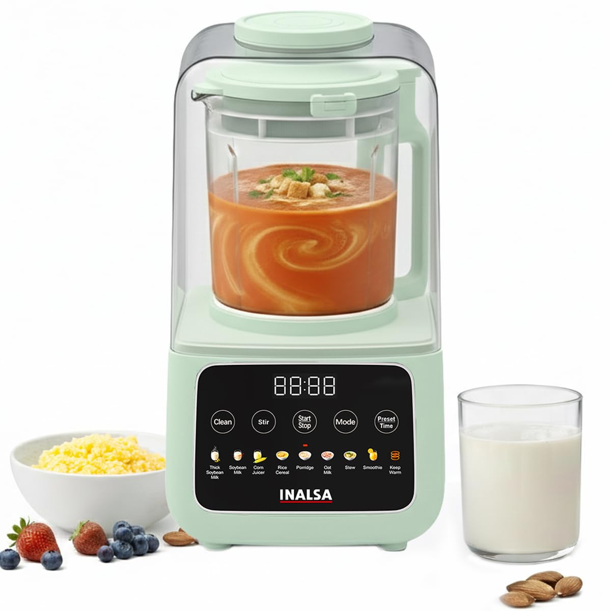 INALSA Hot & Cold Electric Soup Maker 1.2L|1100W with 9 Preset|Smoothies,Juices,Soups,Nut Milk & More|LED Touch Panel, Glass Jar, SS Blades|Safety Sound Proof Shield|Self-Clean|2 Yr Warranty,Blendora-image-38