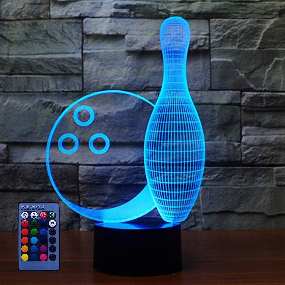 Creative Bowling Bottle 3D Night Light USB Powered Touch Switch Remote Control LED Decor Optical Illusion 3D Lamp 7/16 Colors Changing Brithday Home Room Decoration