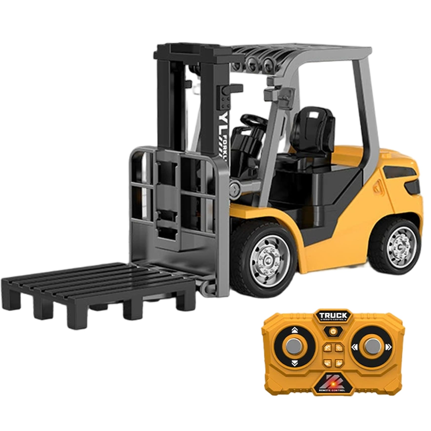 Carretilla elevadora de Juguete con Control Remoto, 1/64 RC RC Carretilla elevadora con Luces y Sonidos Vehículos de construcción con Carga USB de 3 velocidades para niños y niñas