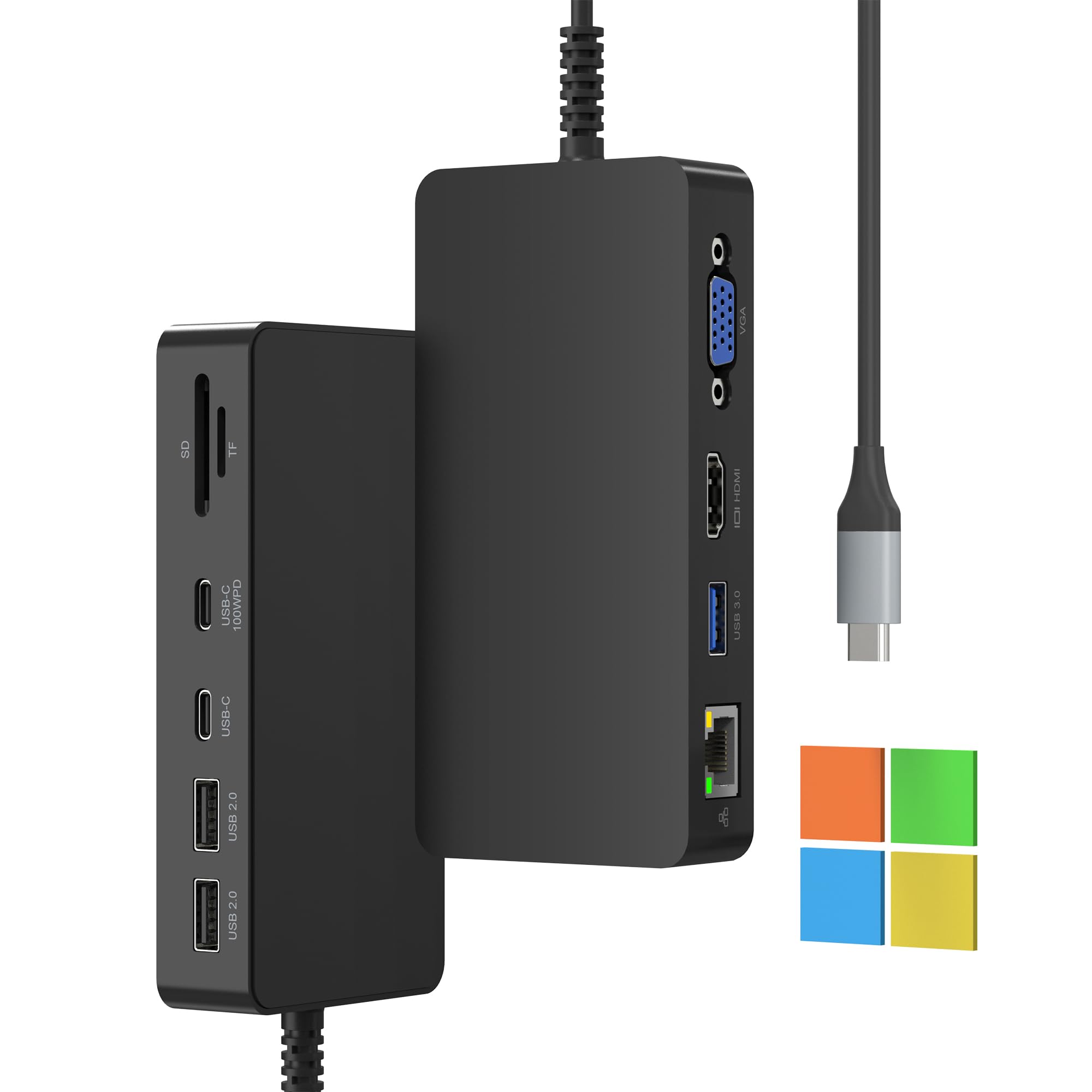 RytakiMicrosoft Surface Dock, 11-in-1 USB C Docking Station, Dual Monitor Support, 4K HDMI+VGA+100W PD Charger+Ethernet+SD/TF+USB A+C, Compatible with Dell/HP/Lenovo/Surface Laptops
