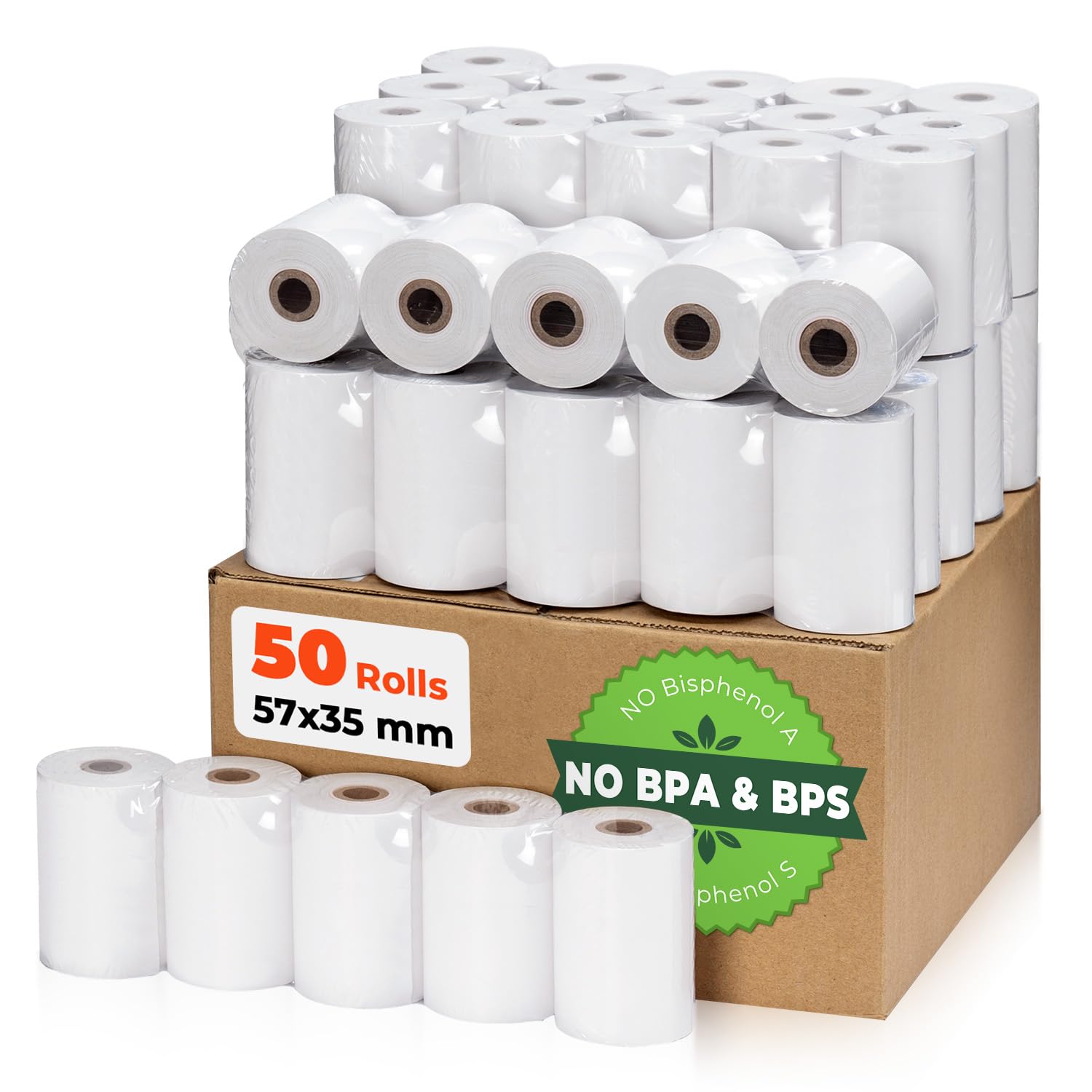 MUNBYN Till Rolls 57mm x 35mm x 16m PDQ Rolls, Thermal Printer Rolls for PDQ, POS, EPOS, Kids Instant Cameras, Cash Register- 57mm Card Machine Paper Rolls- BPS/BPA Free【50 Rolls】
