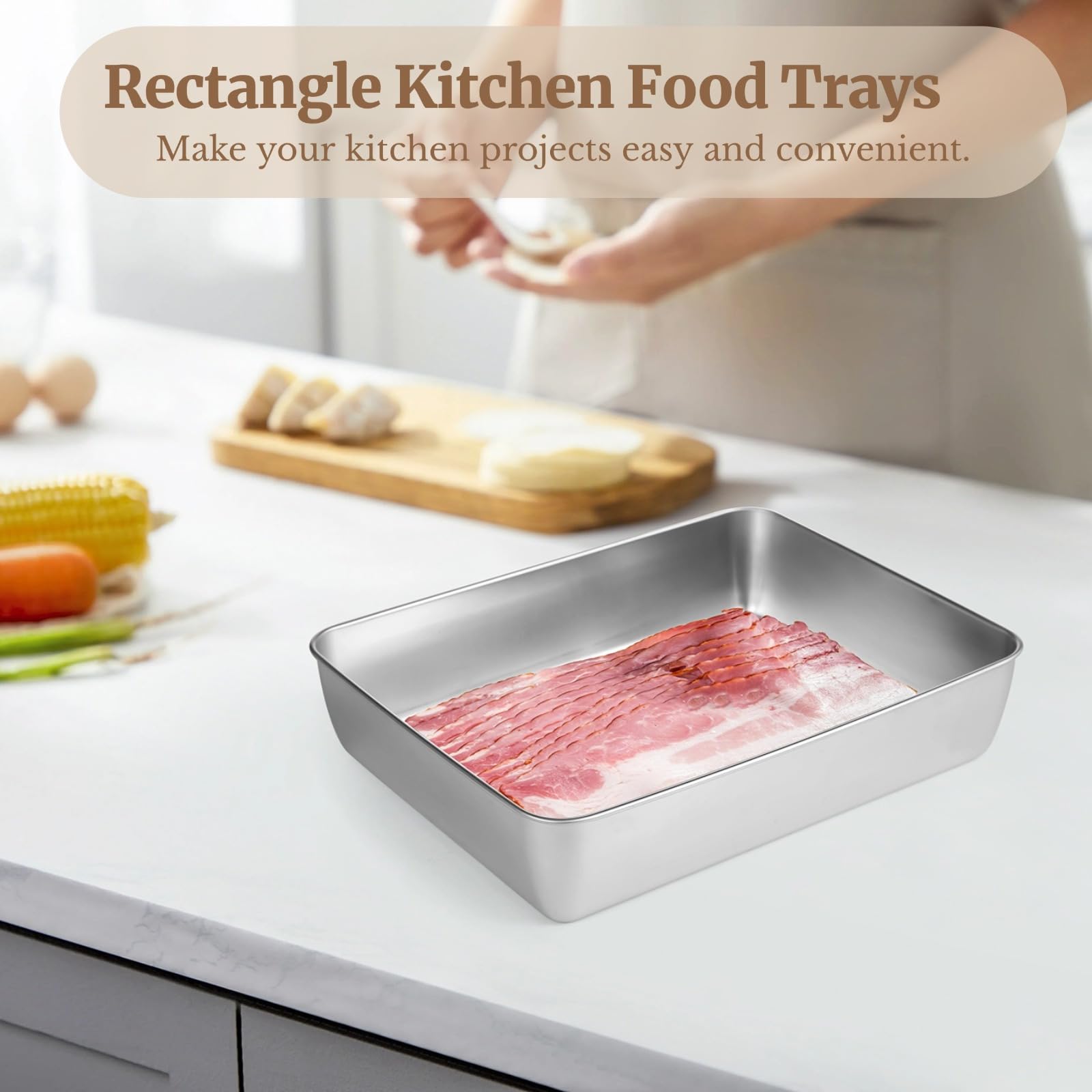 LUMINFLY 3-Pack Rectangular Stainless Steel Cake Pans with Lids, Non-Stick Loaf Pans, Versatile Bakeware Set