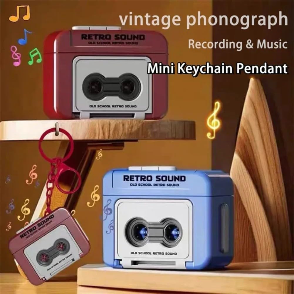 Schlüsselanhänger für Mini-Retro-Kassettenrekorder, Vintage, rot, tragbar, lustiges Geschenk für Paare, Freunde, klassisches Audio-Erlebnis, kompakt, ABS, 10 x 5 x 5 cm
