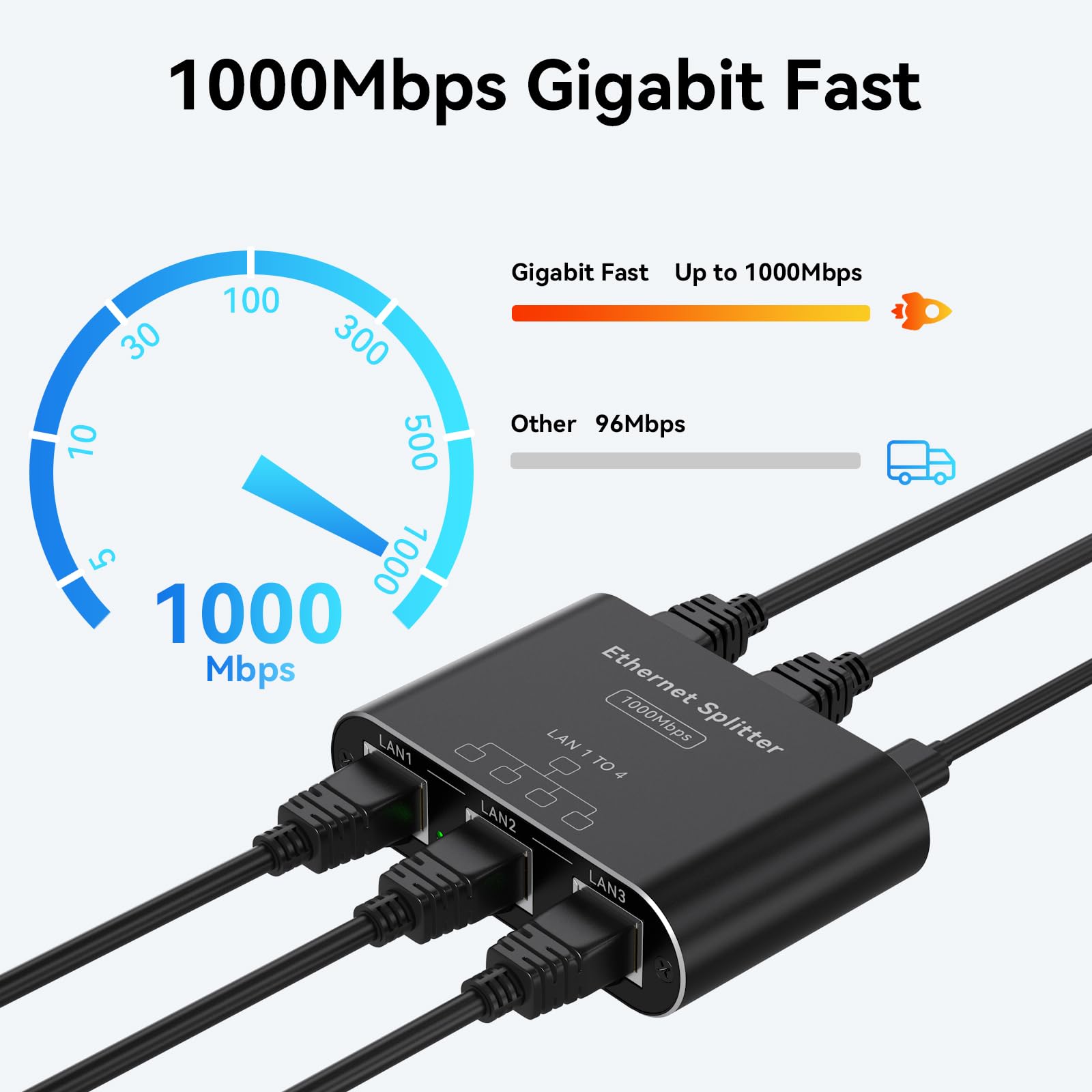 PVBCTCSID LAN Splitter 1 to 4 1000 Mbps Gigabit Ethernet Splitter 1 in 4 Out Ethernet Switch 4 Port RJ45 Network LAN Cable Splitter for Computer, Laptop, Switch, Hub, Router, Digital TV, Et in use