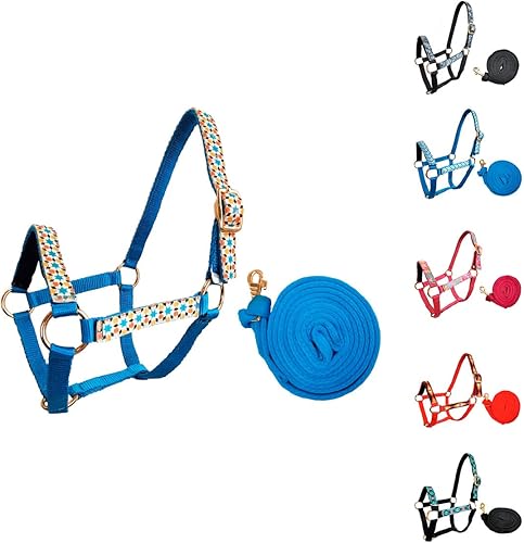 Miniatura 5 de Tahoe Tack Mini cabestrillos de nailon con diseño de banda nasal acolchada y cuerda de plomo de agarre suave de 7 pies a juego