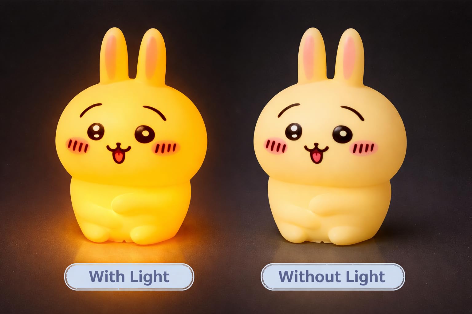 Cute Yellow Bunny LED Night Lamp for Kids, Soft Silicone Bedside